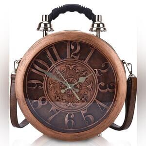NEW Steampunk Clock Statement Brown Bronze Shoulder Bag Tote Home Decor NWT